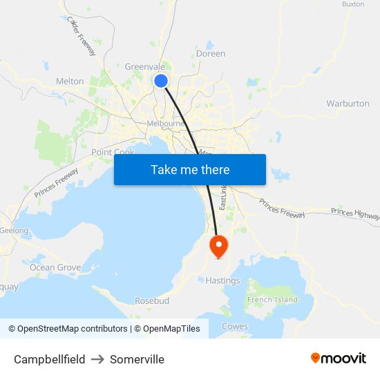 Campbellfield to Somerville map