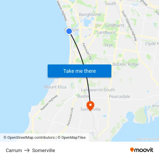 Carrum to Somerville map