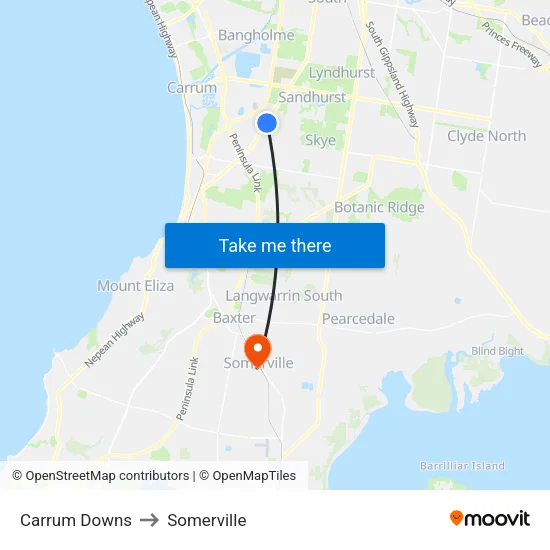 Carrum Downs to Somerville map