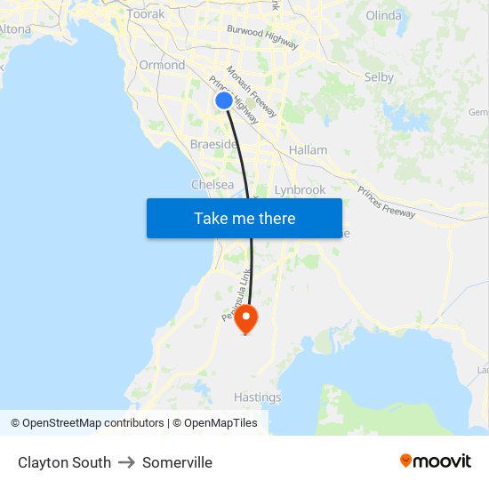 Clayton South to Somerville map