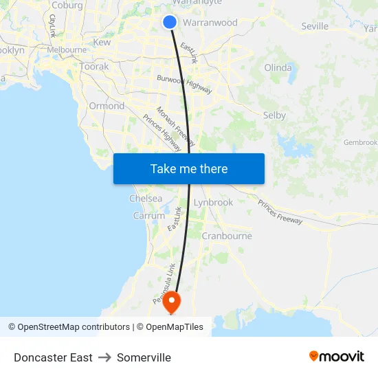 Doncaster East to Somerville map
