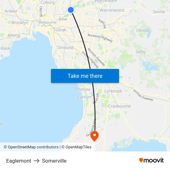 Eaglemont to Somerville map