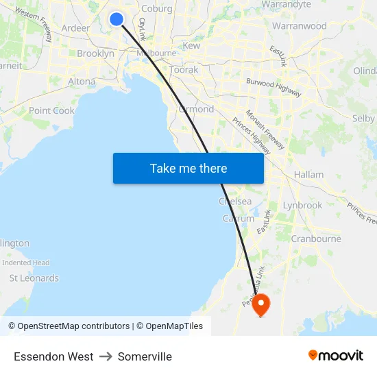Essendon West to Somerville map