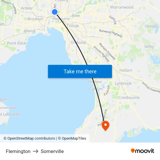 Flemington to Somerville map
