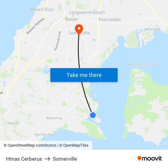 Hmas Cerberus to Somerville map