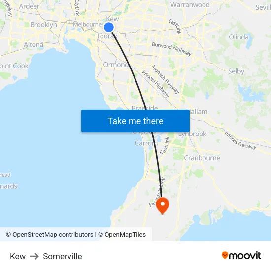 Kew to Somerville map