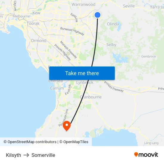 Kilsyth to Somerville map