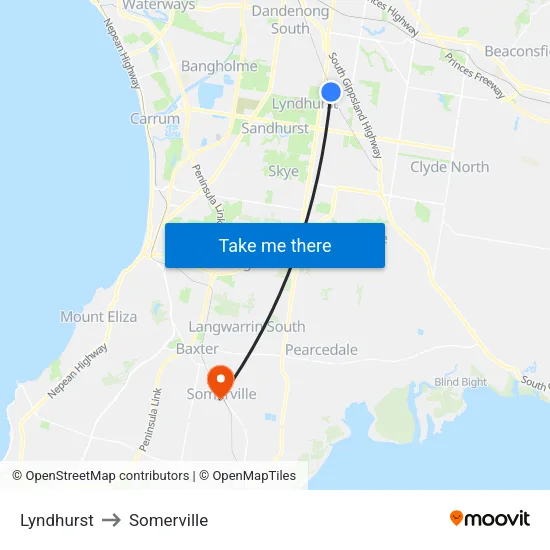 Lyndhurst to Somerville map
