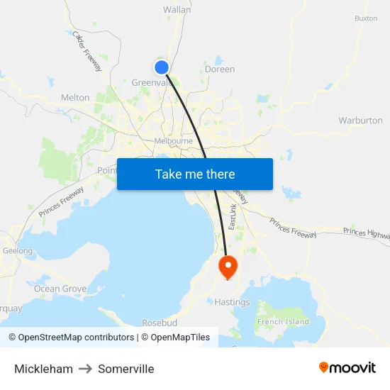Mickleham to Somerville map