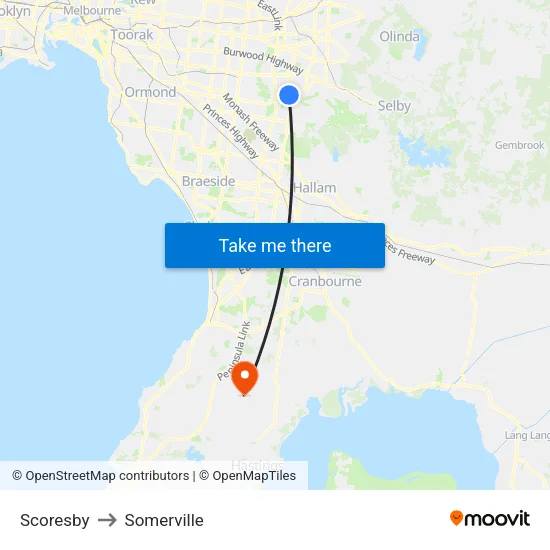Scoresby to Somerville map