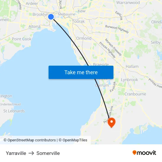 Yarraville to Somerville map