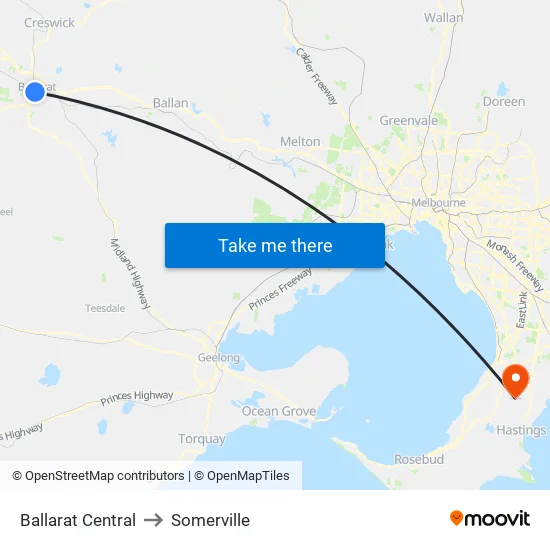 Ballarat Central to Somerville map