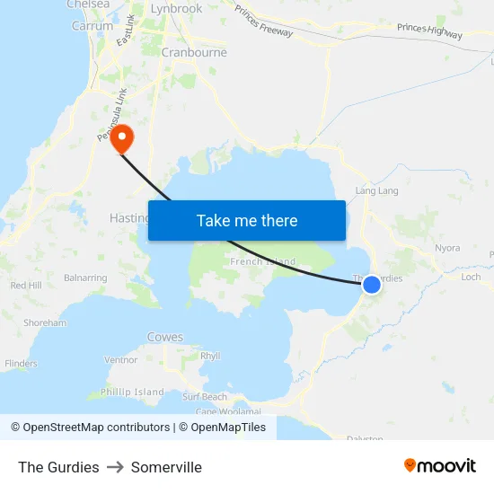 The Gurdies to Somerville map