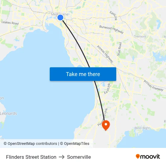 Flinders Street Station to Somerville map
