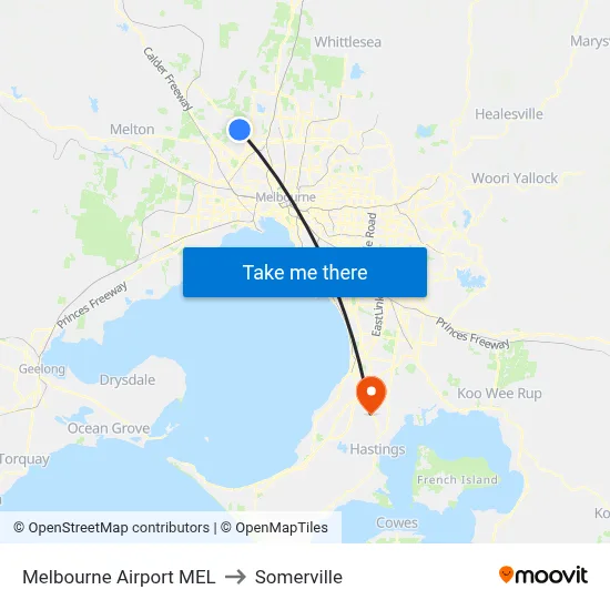 Melbourne Airport MEL to Somerville map