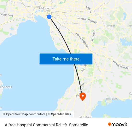 Alfred Hospital Commercial Rd to Somerville map