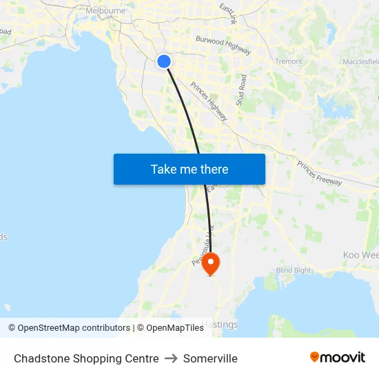 Chadstone Shopping Centre to Somerville map