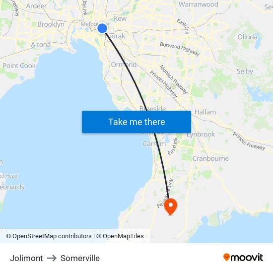 Jolimont to Somerville map