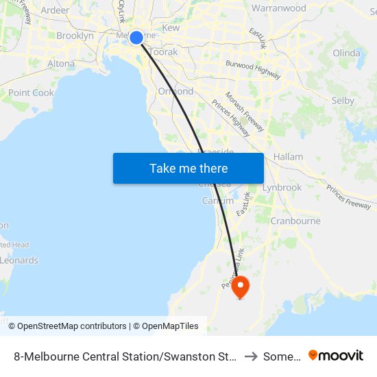 8-Melbourne Central Station/Swanston St (Melbourne City) to Somerville map