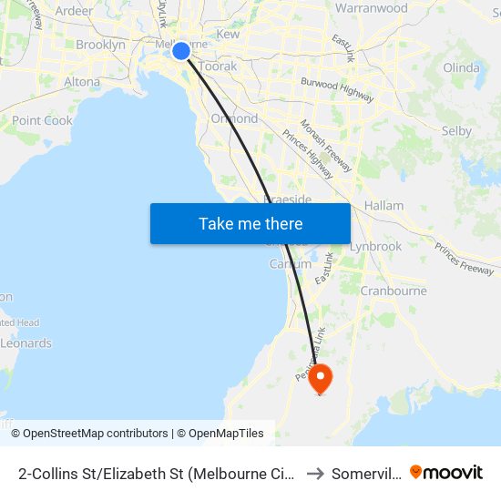 2-Collins St/Elizabeth St (Melbourne City) to Somerville map