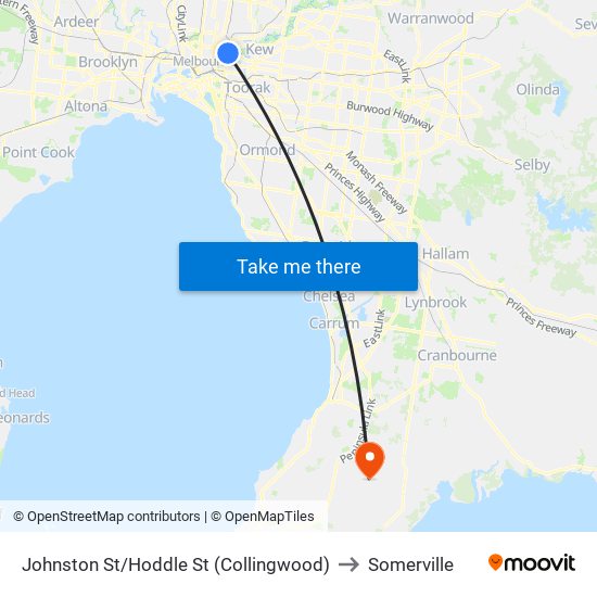 Johnston St/Hoddle St (Collingwood) to Somerville map