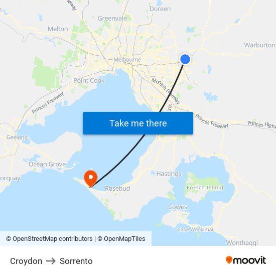 Croydon to Sorrento map