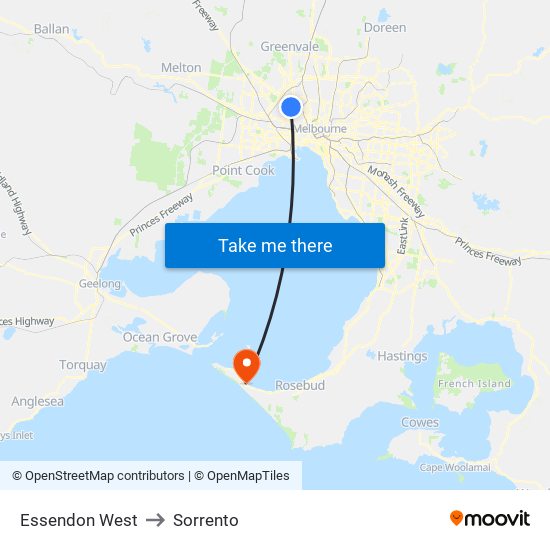 Essendon West to Sorrento map