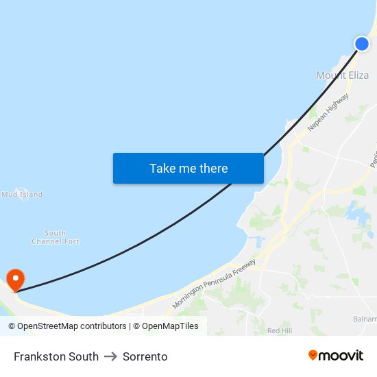 Frankston South to Sorrento map