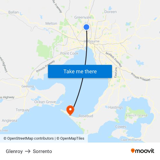 Glenroy to Sorrento map