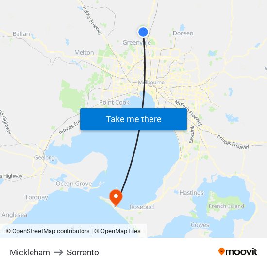 Mickleham to Sorrento map