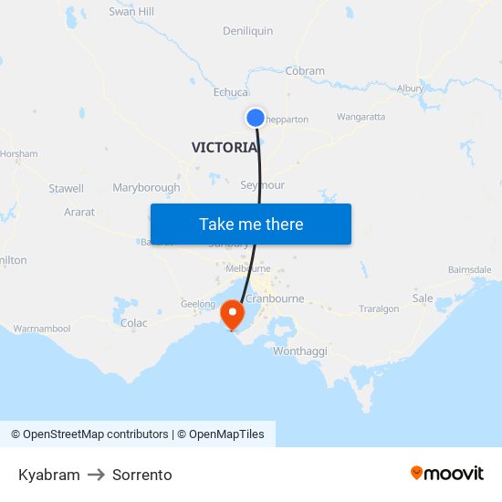 Kyabram to Sorrento map