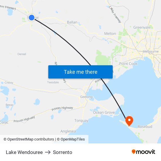 Lake Wendouree to Sorrento map