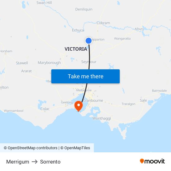 Merrigum to Sorrento map