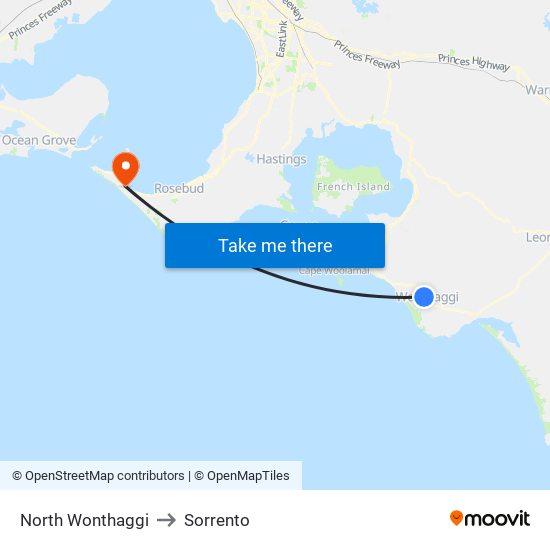North Wonthaggi to Sorrento map