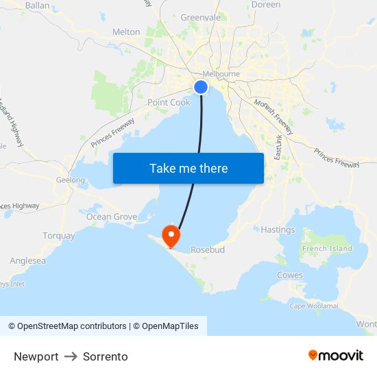 Newport to Sorrento map