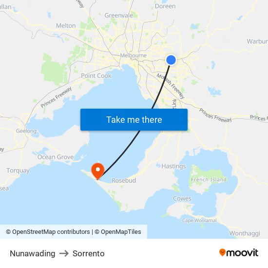 Nunawading to Sorrento map