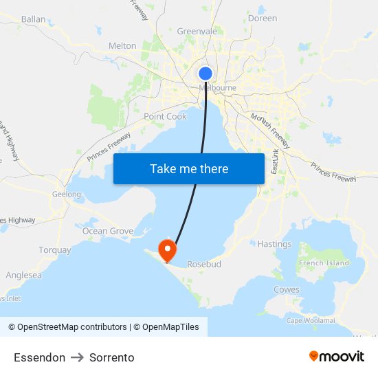 Essendon to Sorrento map