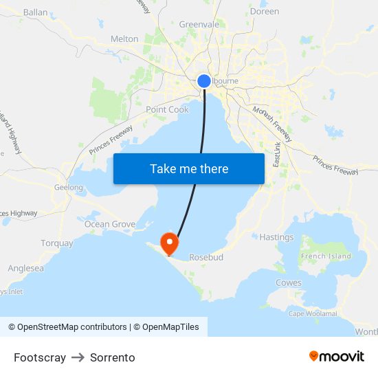 Footscray to Sorrento map