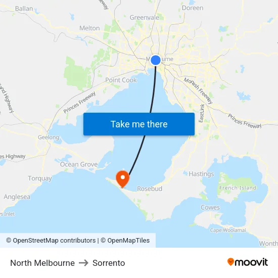 North Melbourne to Sorrento map