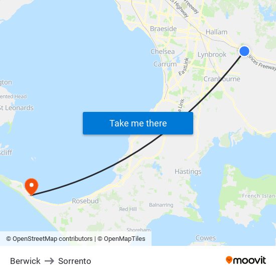 Berwick to Sorrento map