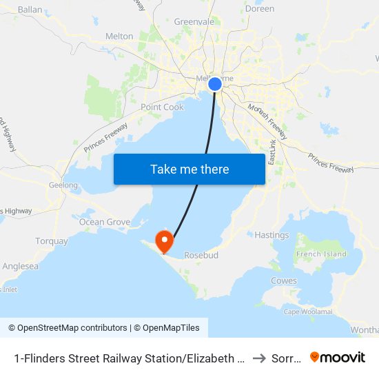 1-Flinders Street Railway Station/Elizabeth St (Melbourne City) to Sorrento map