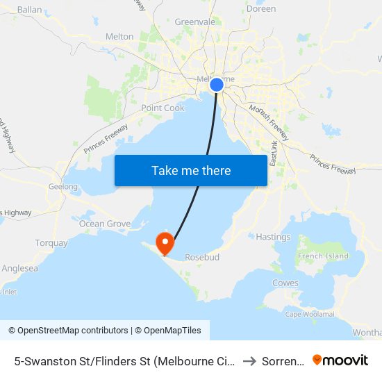 5-Swanston St/Flinders St (Melbourne City) to Sorrento map