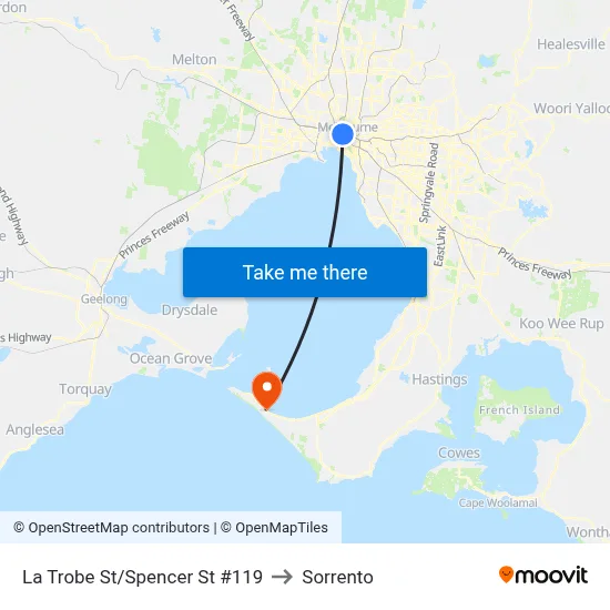 La Trobe St/Spencer St #119 to Sorrento map
