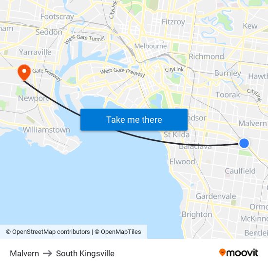 Malvern to South Kingsville map