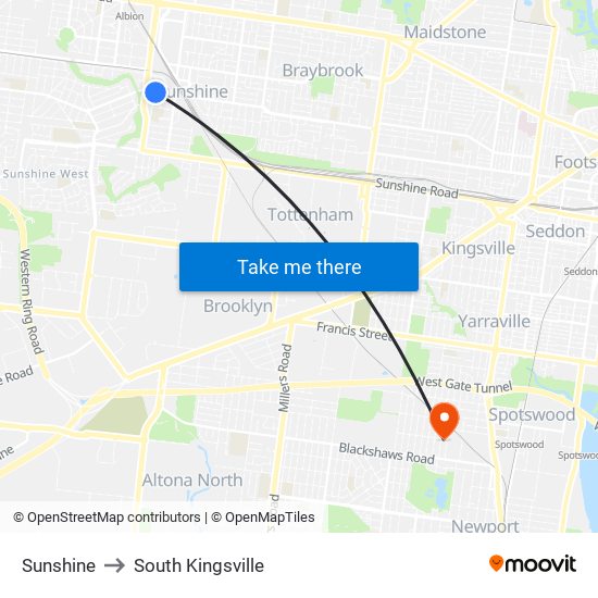 Sunshine to South Kingsville map