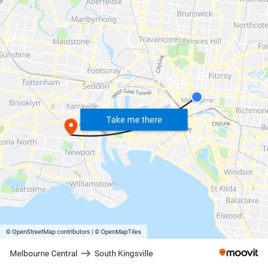 Melbourne Central to South Kingsville map