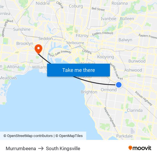 Murrumbeena to South Kingsville map