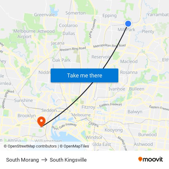 South Morang to South Kingsville map