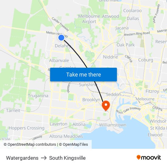 Watergardens to South Kingsville map