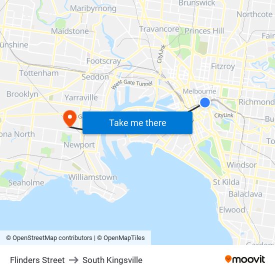 Flinders Street to South Kingsville map